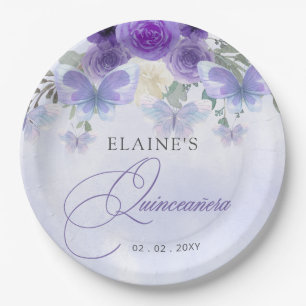 Rustieke Bloemen Paarse Lila Vlinders Quinceanera Papieren Bordje