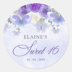 Rustieke Bloemen Paarse Lila Vlinders Zoet 16 Ronde Sticker