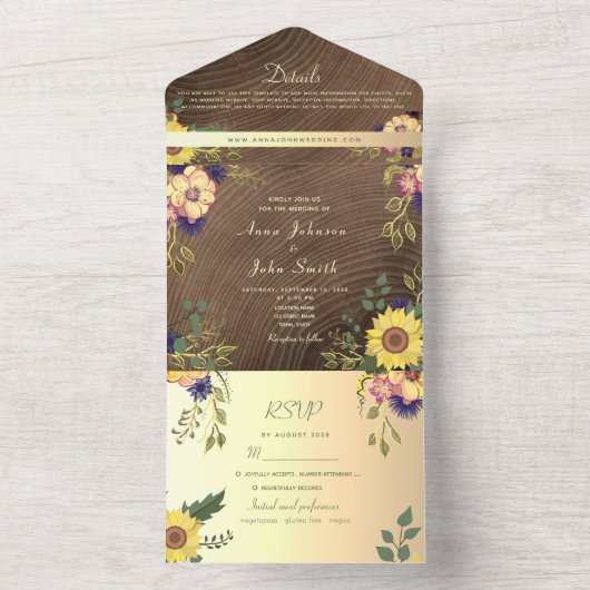 Rustieke Bloemen Schuur Hout Wedding All In One Uitnodiging (Binnen)