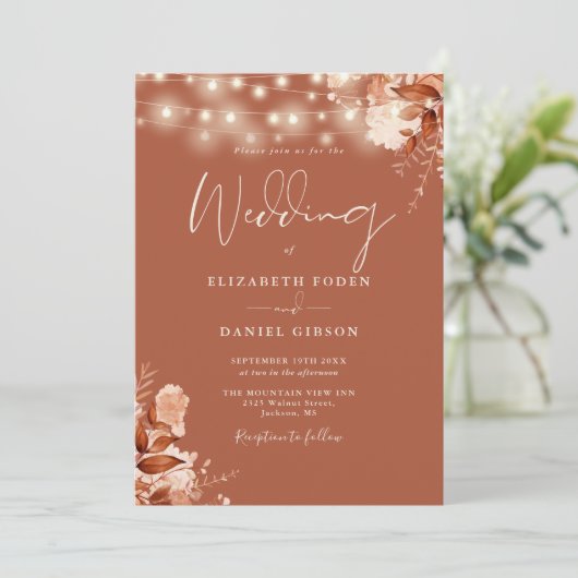 Rustieke Bloemen String Licht Terracotta Herfst Br Kaart (Staand voorkant)