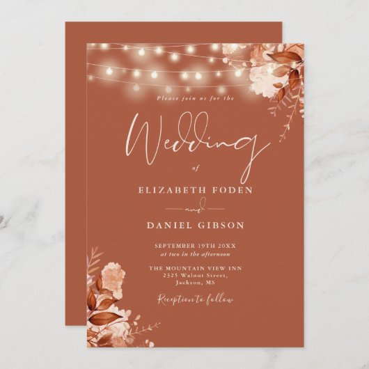 Rustieke Bloemen String Licht Terracotta Herfst Br Kaart (Voorkant / Achterkant)