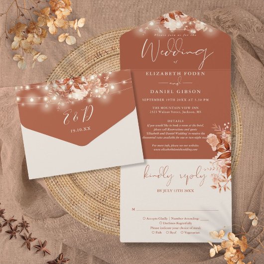 Rustieke Bloemen String Lights Details Herfst Brui All In One Uitnodiging