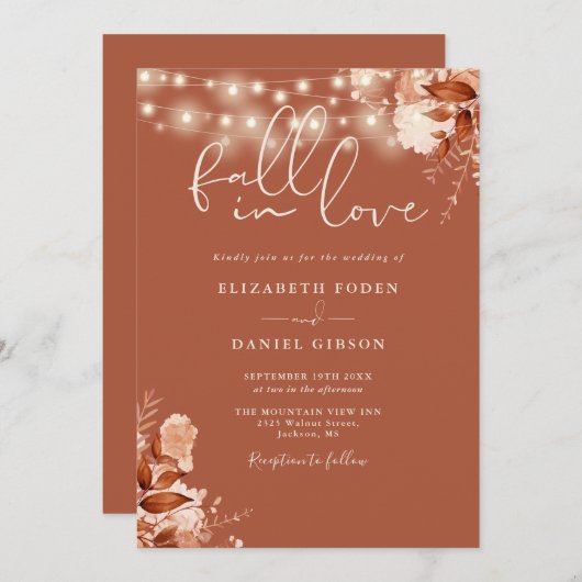 Rustieke Bloemen String Lights QR Code Herfst Brui Kaart (Voorkant / Achterkant)