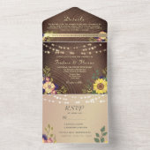 Rustieke Bloemen String Lights Wedding All In One Uitnodiging (Binnen)