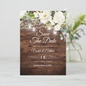 Rustieke Bloemen String Lights Wedding Save The Da Kaart (Staand voorkant)