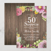 Rustieke Bloemen Verrassing 50e Verjaardag Uitnodi Kaart (Voorkant / Achterkant)