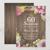 Rustieke Bloemen Verrassing 60e verjaardag Uitnodi Kaart (Voorkant / Achterkant)