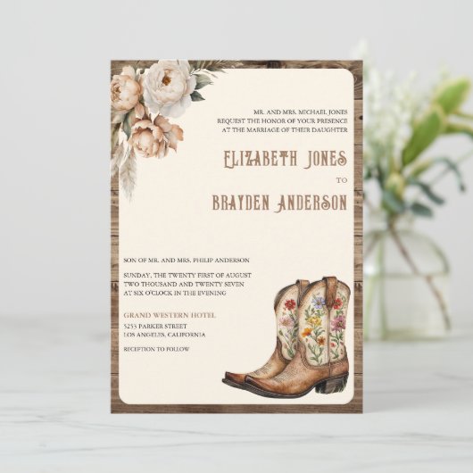 Rustieke Bloemen Westerne Cowboy Laarzen QR Code H Kaart (Staand voorkant)