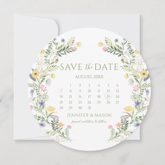 Rustieke Bloemen Wildflower Bewaar de Datumcirkel Kaart (Voorkant)