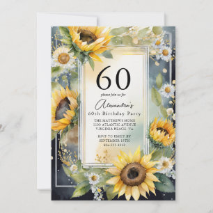 Rustieke Bloemen Zonnebloem Script 60ste Verjaarda Kaart