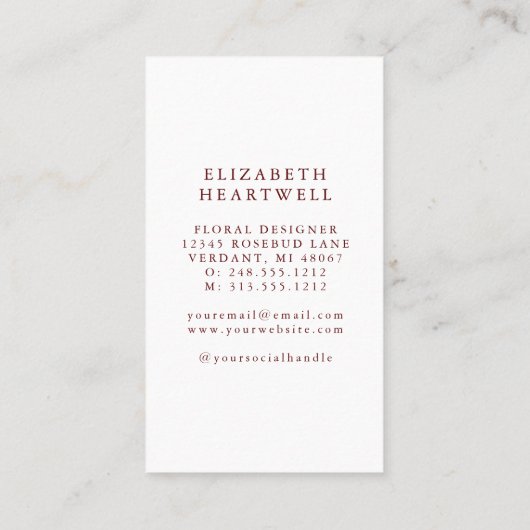 Rustieke Bloemen Zonnebloemen Bourgogne Monogram Visitekaartje (Achterkant)