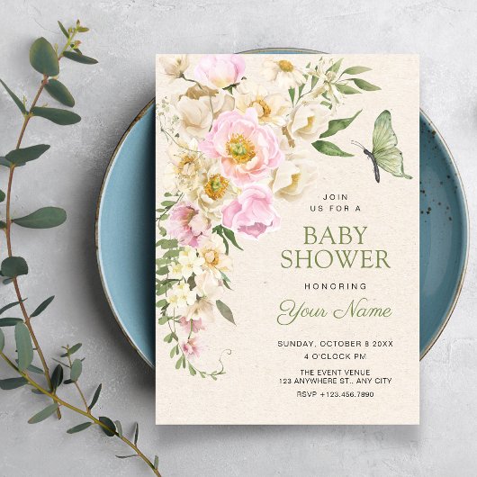 Rustieke bloemenaesthetic baby shower kaart