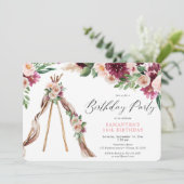 Rustieke bloemenboho bohemian tipi verjaardagsfees kaart (Staand voorkant)