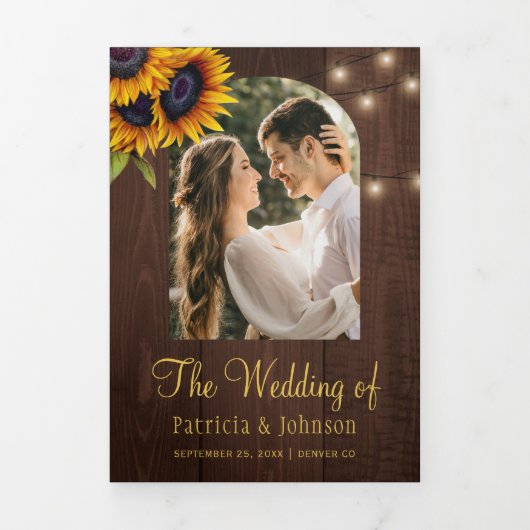 Rustieke bloemencollage QR RSVP bruiloft Drieluik Uitnodiging (Cover)