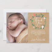 Rustieke bloemendoop, doopfeest foto bedankkaart (Voorkant)