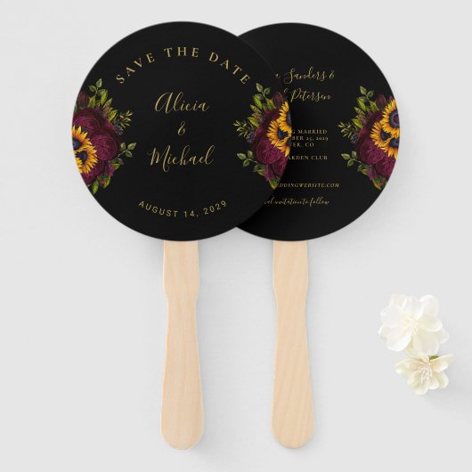 Rustieke bloemenelegante script bruiloft opslaan d handwaaier (Voorkant en achterkant)