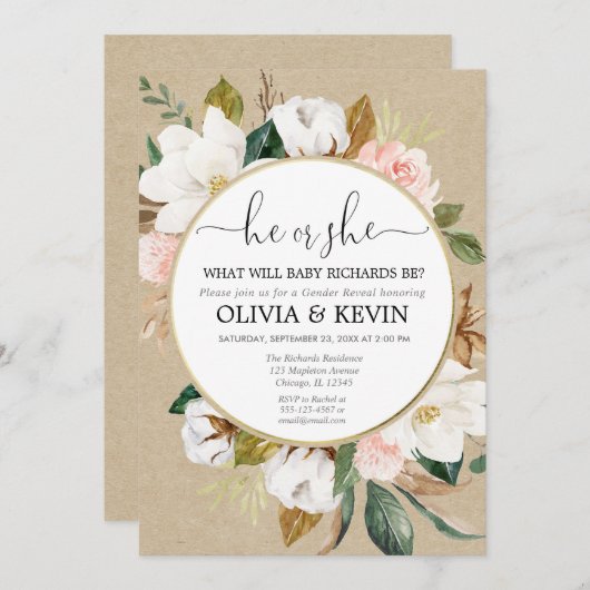 Rustieke bloemengender onthulling, herfst gender o kaart (Voorkant / Achterkant)