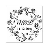 Rustieke Bloemenkrans met Monogrammen & Trouwdatum Zelfinktende Stempel (Design)