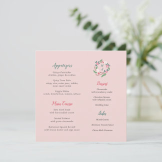 Rustieke bloemenkroon met monogram vierkant menu
