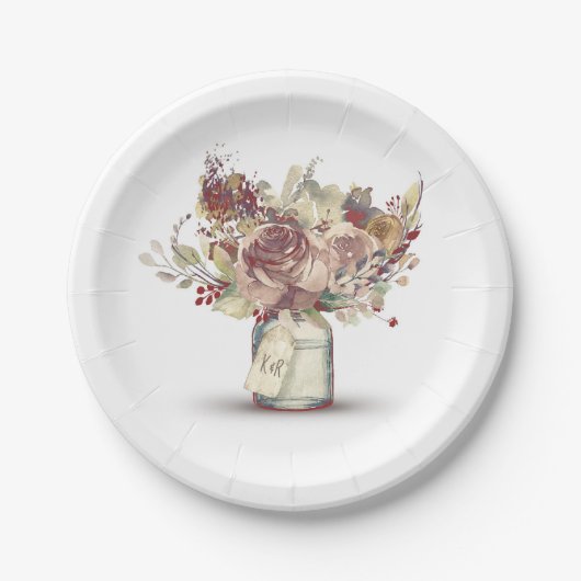  rustieke bloemenmason jar bruiloft papieren bordje (Voorkant)