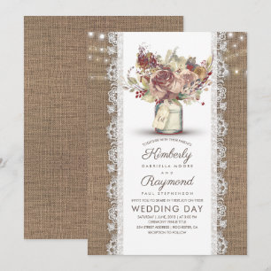 Rustieke bloemenmason Jar Burlap bruiloft Kaart