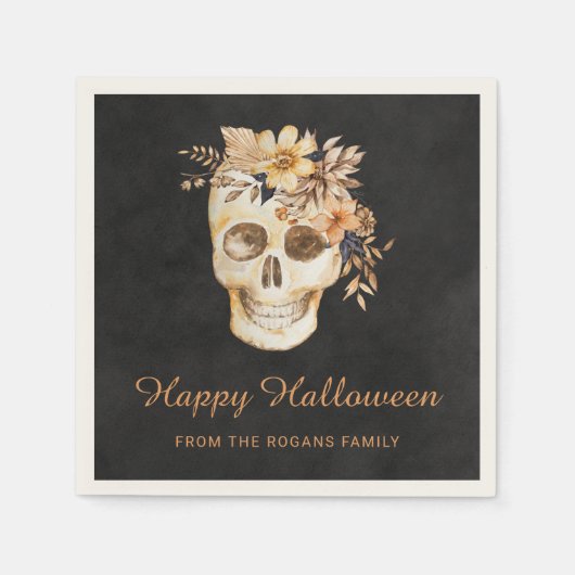 Rustieke Bloemenschedel Halloween Servet (Voorkant)