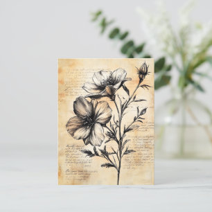 Rustieke Bloemenschets met Kalligrafie - Leeftijd  Briefkaart