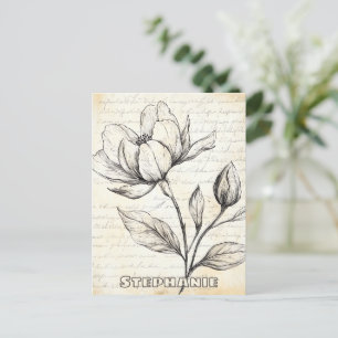 Rustieke Bloemenschets met Kalligrafie - Leeftijd  Briefkaart