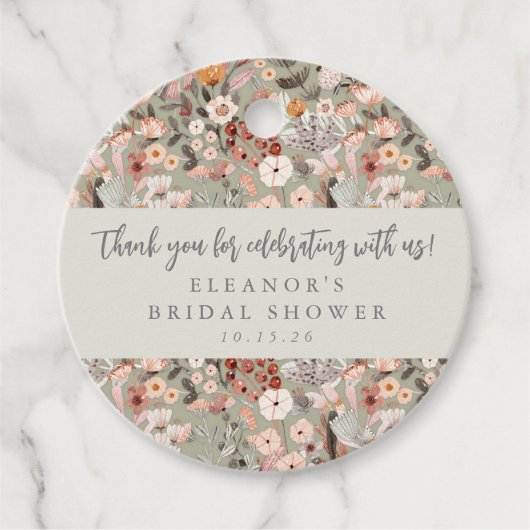 Rustieke Bloemige Boho Bruids-Shower Aangepaste Da Bedankjes Labels (Voorkant)