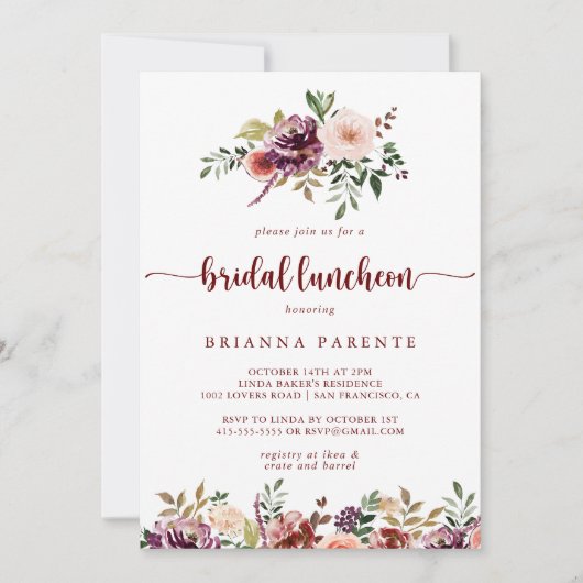 Rustieke bloemige bruidslunch bruidsmeisjesfeest  kaart (Voorkant)