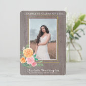 RUSTIEKE BLOEMIGE GOUDEN FOTO BOHO AFSTUDEREN KAART (Staand voorkant)