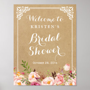 Rustieke bloemige kraft uitstraling Bruiloftsbor Poster