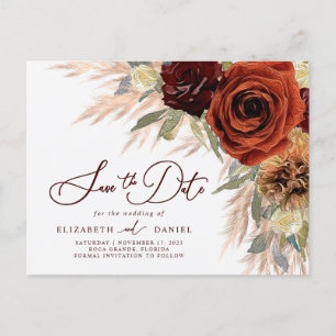 Rustieke bloemige Pampasgras Save The Date-ansicht Briefkaart