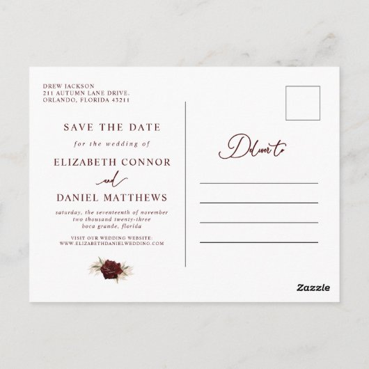 Rustieke bloemige Pampasgras Save The Date-ansicht Briefkaart (Achterkant)