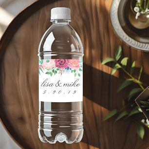 Rustieke bloemige trouw wit waterfles etiket