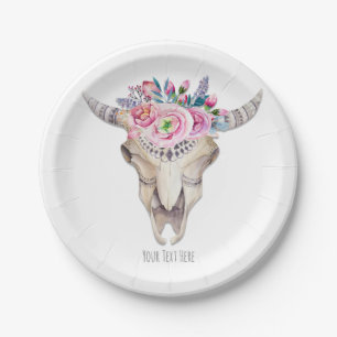 Rustieke bloemkoe skull boho chic aangepast feest papieren bordje