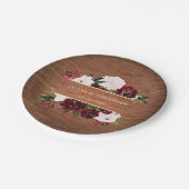 Rustieke bloemrijke burgundy en blos bruiloft papieren bordje (Gekanteld)