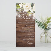 Rustieke bloemslingerlichten bruiloft diner menu (Staand voorkant)