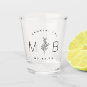 Rustieke bloemstengel bruiloft monogram shot glas (Voorkant)