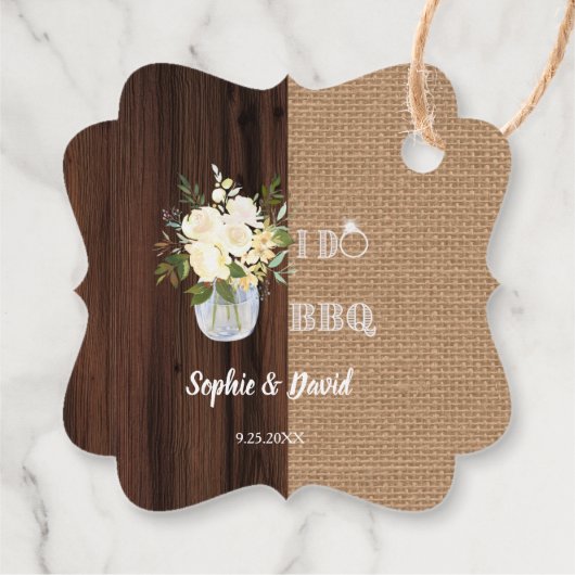 Rustieke bloemstukken jute oude schuur I DO Barbec Bedankjes Labels (Achterkant)