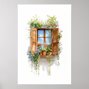 Rustieke bloemvenster – Cottage-stijl Poster