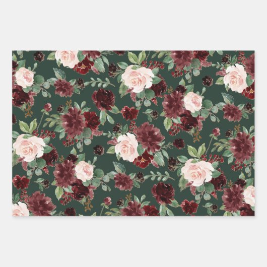 Rustieke Bloesems | Terracotta en Marsala Rood Pat Inpakpapier Vel (Voorkant 3)