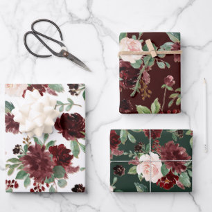 Rustieke Bloesems   Terracotta en Marsala Rood Pat Inpakpapier Vel