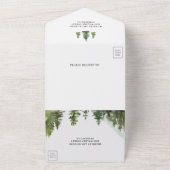 Rustieke blokhut bergwoud meer trouwen all in one uitnodiging (Buitenkant)