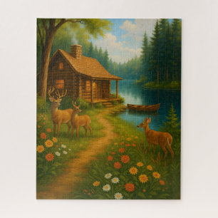 Rustieke Blokhut Idyllisch Boslandschap Puzzel