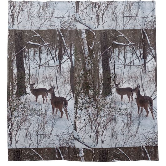 Rustieke blokhut stijl hert in wintersneeuw douchegordijn (Voorkant)