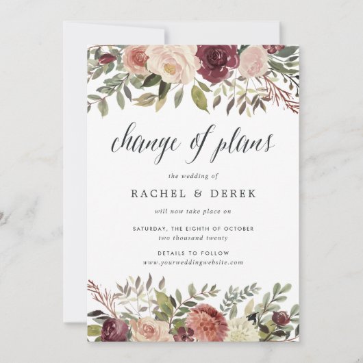 Rustieke Bloom Verandering van Plannen Bruiloft Ui Kaart (Voorkant)
