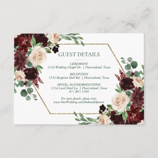 Rustieke Blooms | Terracotta en Marsala Red Floral Informatiekaartje (Voorkant)