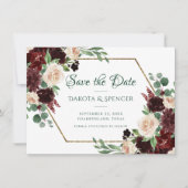 Rustieke Blooms | Terracotta en Marsala Red Floral Save The Date (Voorkant)