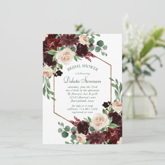 Rustieke Blooms | Terracotta en Marsala Rode douch Kaart (Staand voorkant)